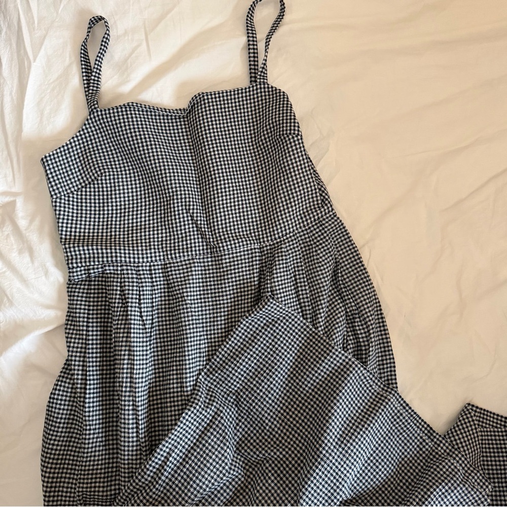 Jenni Kayne Black and White Gingham Spaghetti Strap Dress